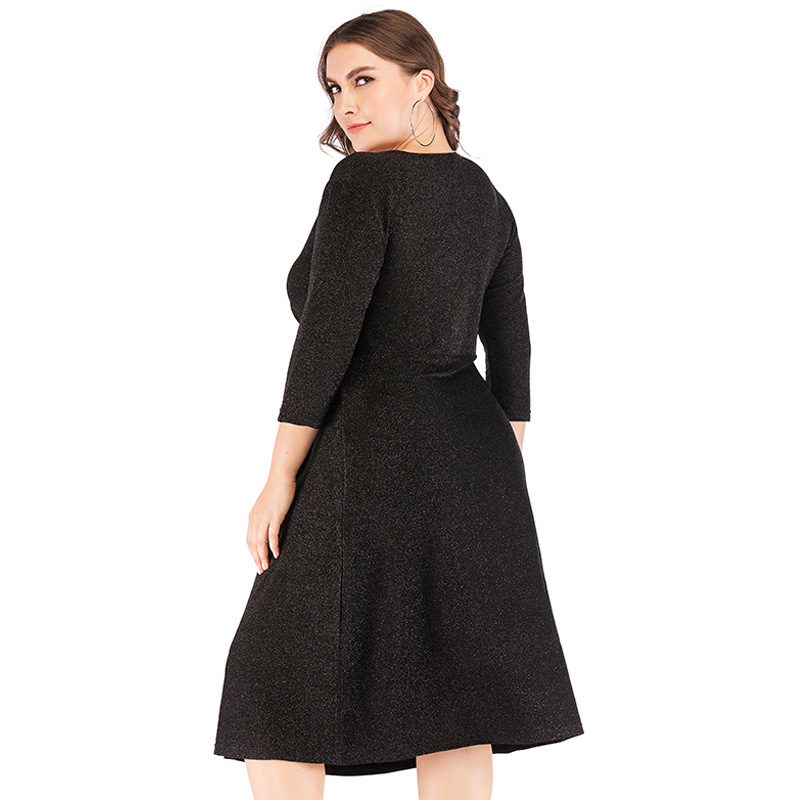 Elegant Glitter Wrap Dress in Plus Sizes-Black-2XL-State of Style