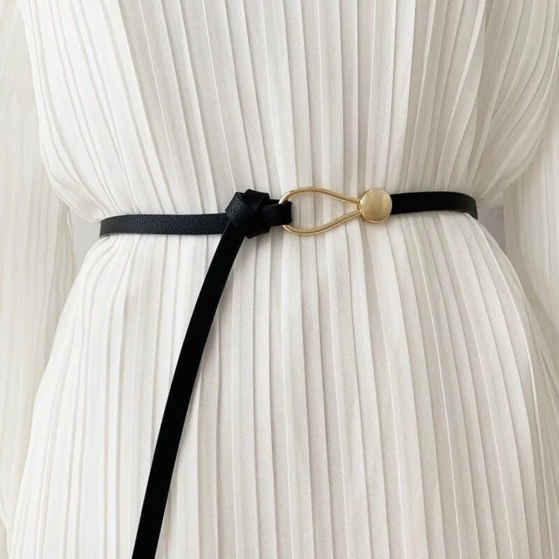 Elegant Gold Buckle Knot Strap Belt – Stylish & Adjustable-Black-State of Style
