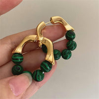 Elegant Green Pearl Stud Earrings-GOLD-State of Style