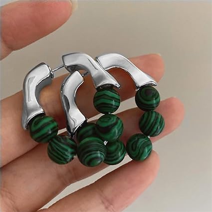 Elegant Green Pearl Stud Earrings-SILVER-State of Style