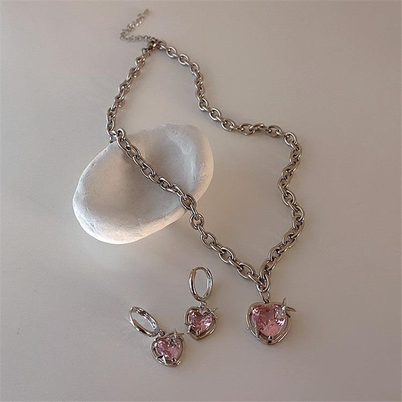Elegant Heart Drop Necklace | Fashion Peach Heart Pendant-Heart Earrings-State of Style