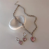 Elegant Heart Drop Necklace | Fashion Peach Heart Pendant-Heart Earrings-State of Style
