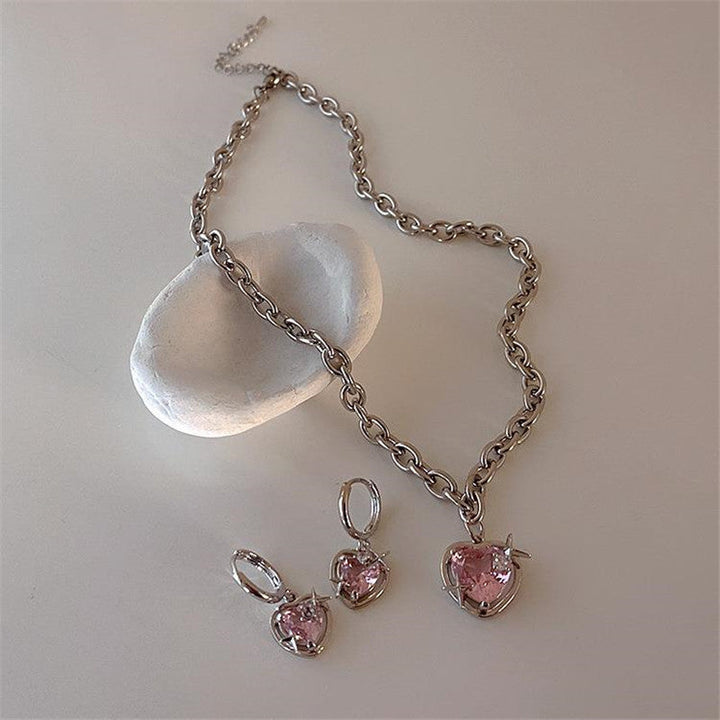 Elegant Heart Drop Necklace | Fashion Peach Heart Pendant-Heart Earrings-State of Style