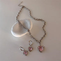 Elegant Heart Drop Necklace | Fashion Peach Heart Pendant-Heart Earrings-State of Style