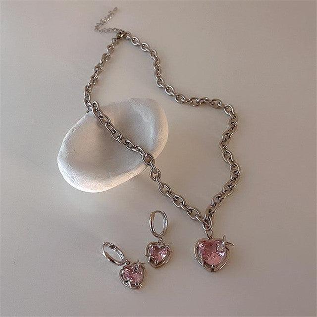 Elegant Heart Drop Necklace | Fashion Peach Heart Pendant-Heart Earrings-State of Style