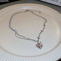 Elegant Heart Drop Necklace | Fashion Peach Heart Pendant-Heart Necklace Cross Silver-State of Style