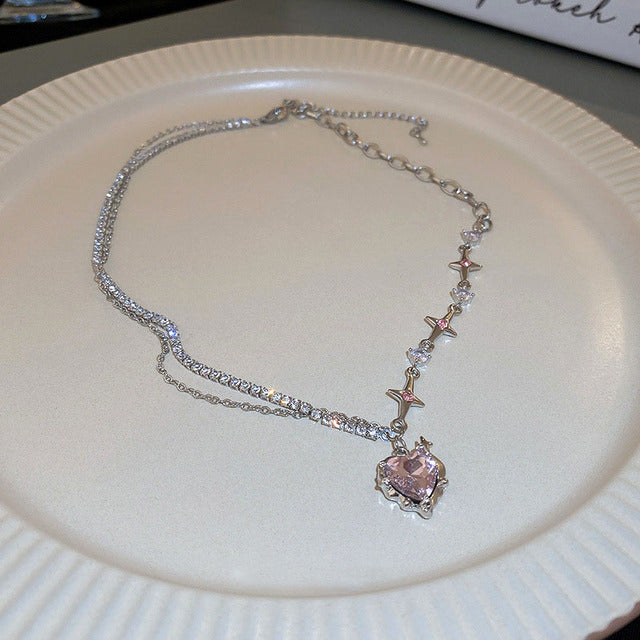 Elegant Heart Drop Necklace | Fashion Peach Heart Pendant-Heart Necklace Cross Silver-State of Style