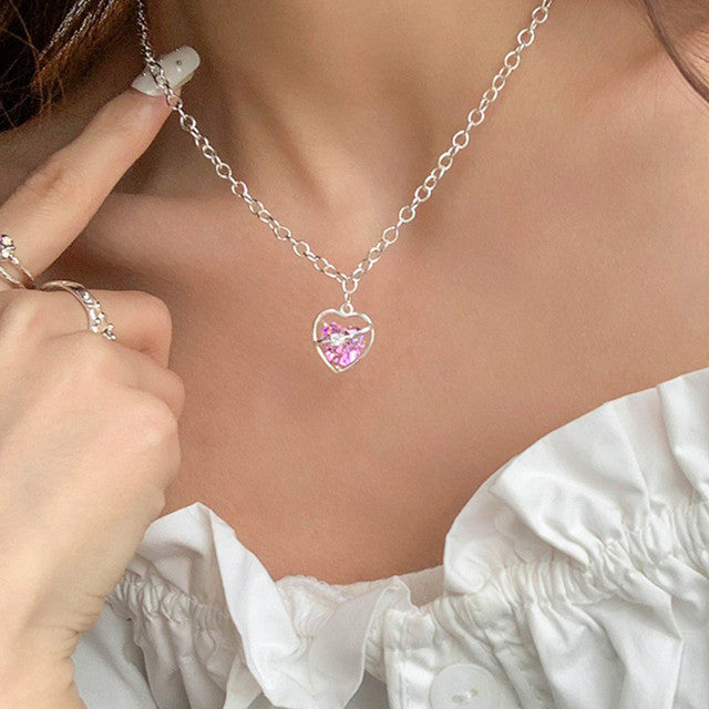Elegant Heart Drop Necklace | Fashion Peach Heart Pendant-Heart Necklace Siver-State of Style