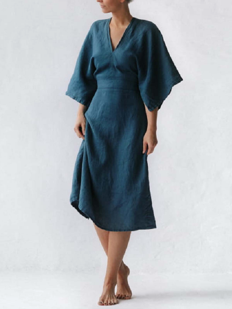 Elegant Ink Blue Linen Dress | Comfortable & Stylish-Blue-S-State of Style