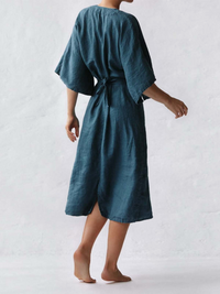 Elegant Ink Blue Linen Dress | Comfortable & Stylish-Brown-S-State of Style