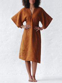 Elegant Ink Blue Linen Dress | Comfortable & Stylish-Brown-S-State of Style