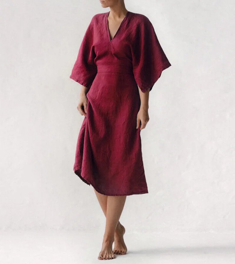 Elegant Ink Blue Linen Dress | Comfortable & Stylish-Chestnut Brown-S-State of Style