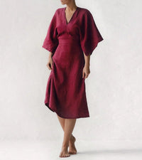 Elegant Ink Blue Linen Dress | Comfortable & Stylish-Chestnut Brown-S-State of Style