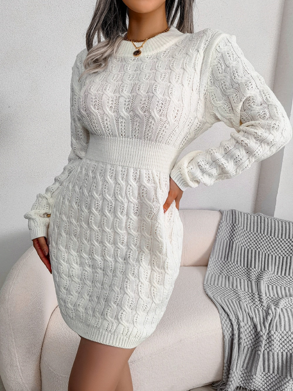 Elegant Knitted Dress | Comfortable and Stylish-White-S-State of Style