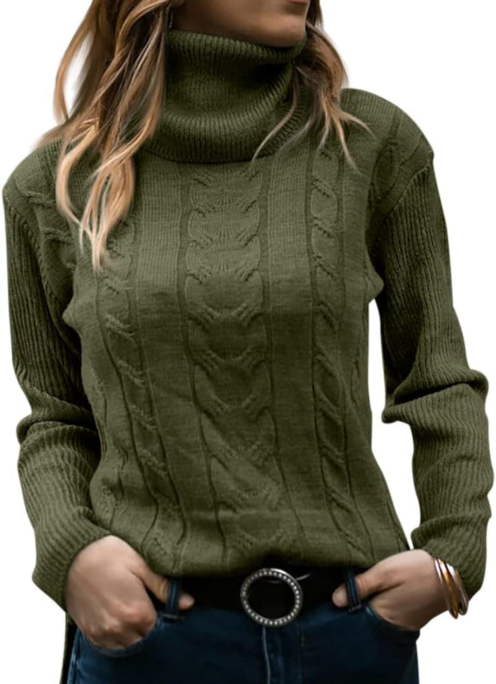 Elegant Knitted Women's Turtleneck Sweater - Denise-Army Green-S-State of Style