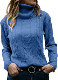 Elegant Knitted Women's Turtleneck Sweater - Denise-Blue-S-State of Style