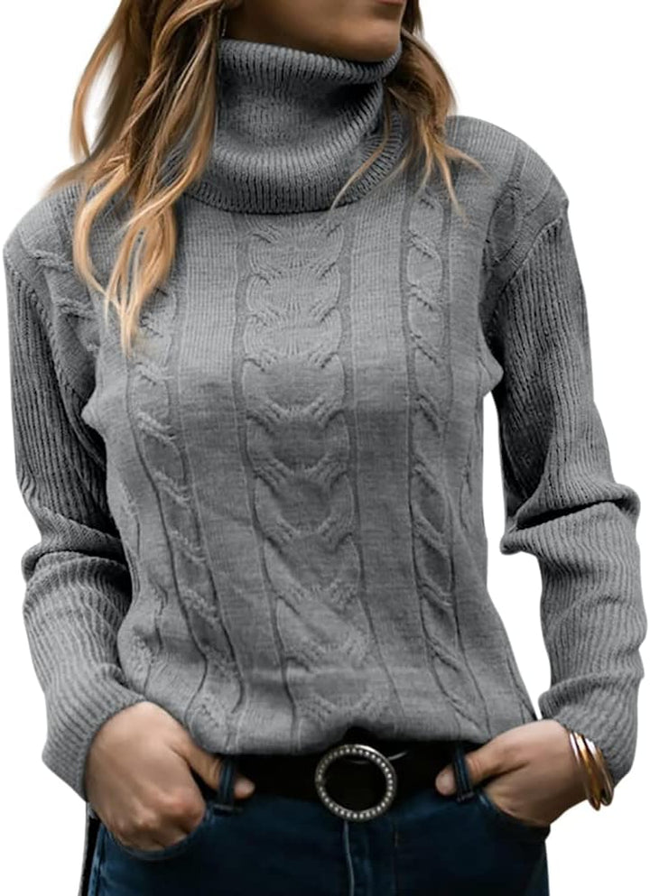 Elegant Knitted Women's Turtleneck Sweater - Denise-Grey-S-State of Style
