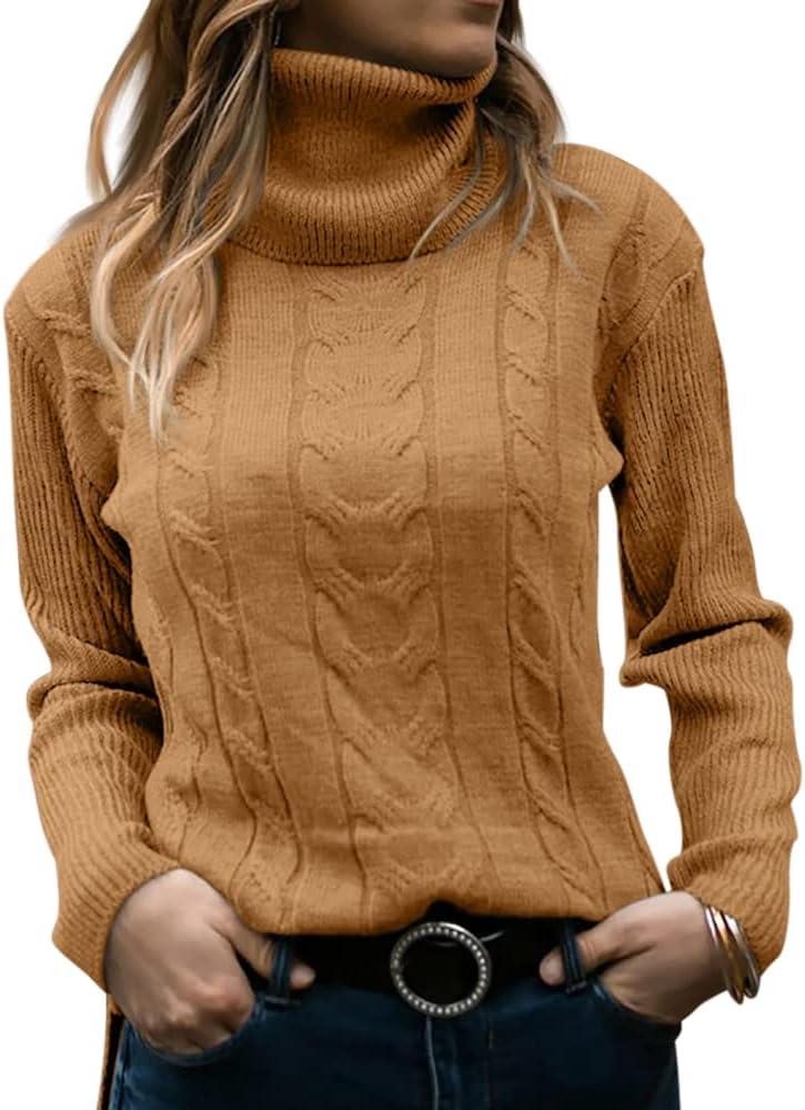 Elegant Knitted Women's Turtleneck Sweater - Denise-Light Brown-S-State of Style