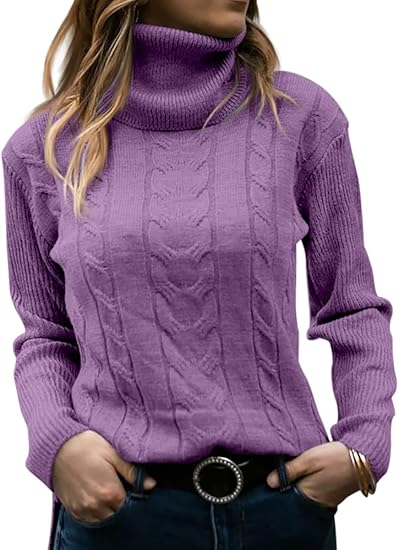 Elegant Knitted Women's Turtleneck Sweater - Denise-Lilac-S-State of Style