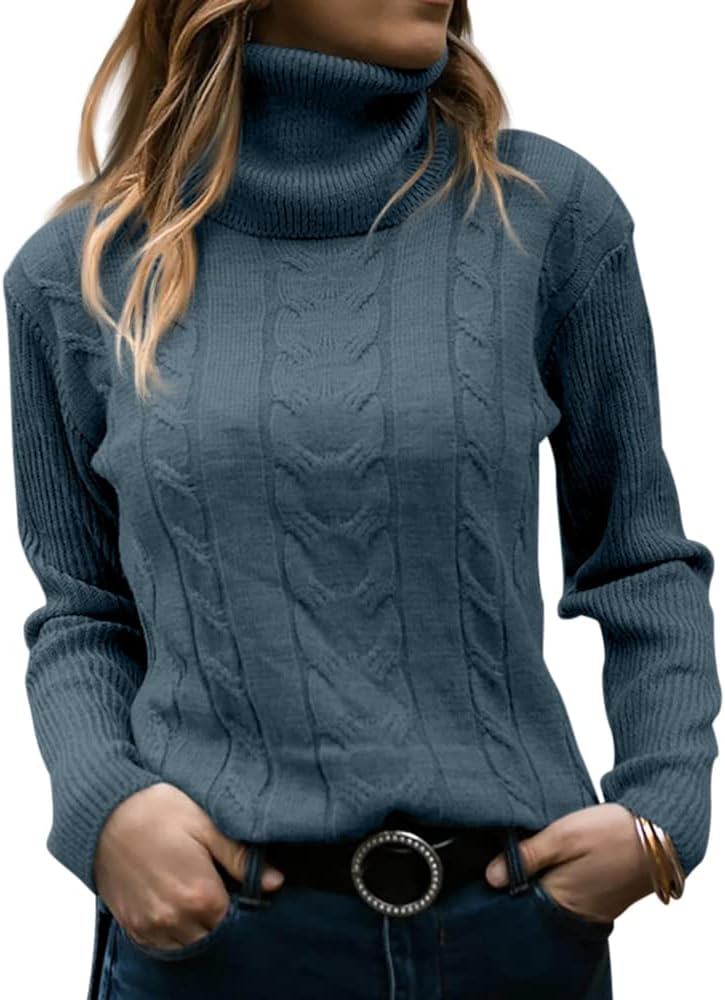 Elegant Knitted Women's Turtleneck Sweater - Denise-Navy-S-State of Style