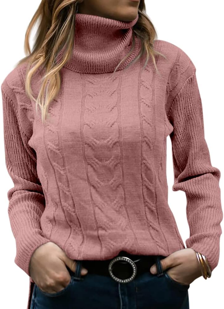 Elegant Knitted Women's Turtleneck Sweater - Denise-Pink-S-State of Style
