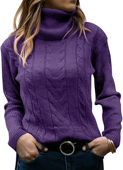 Elegant Knitted Women's Turtleneck Sweater - Denise-Purple-S-State of Style