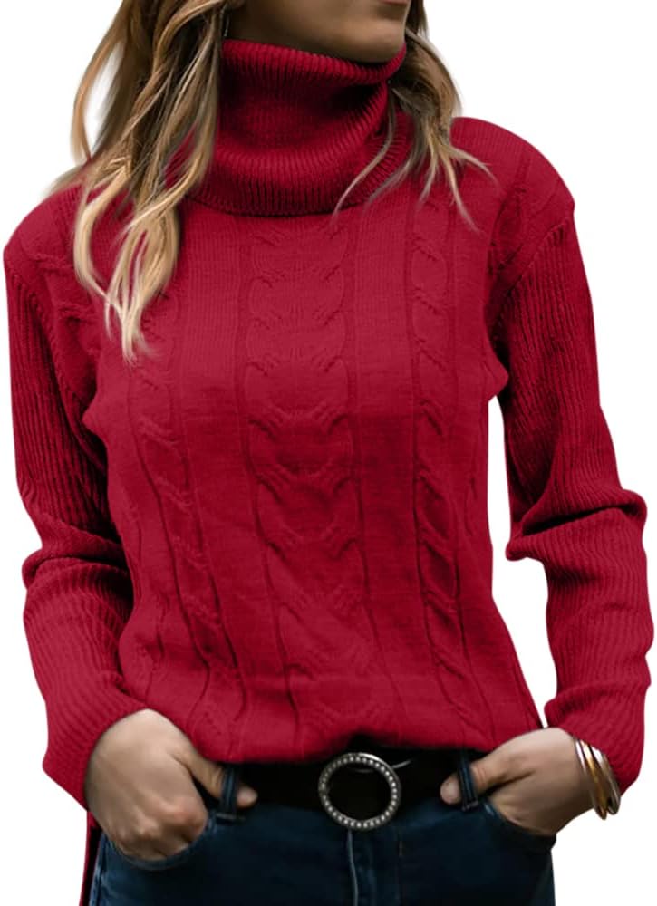 Elegant Knitted Women's Turtleneck Sweater - Denise-Red-S-State of Style