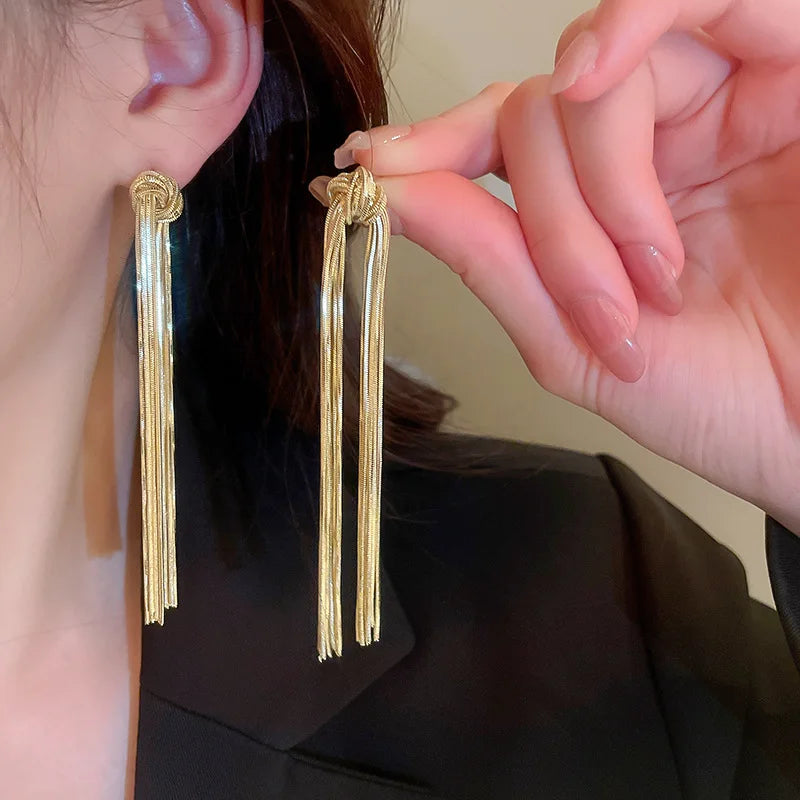 Elegant Knot Long Tassel Earrings-GOLD-State of Style