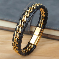 Elegant Leather Bracelet | Stylish Women's Jewellery-Black/Gold-8"-State of Style