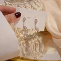 Elegant Long Earrings With Delicate Golden Leaves-State of Style