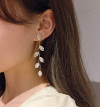 Elegant Long Earrings With Delicate Golden Leaves-State of Style