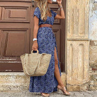 Elegant Long Floral Dress | Comfortable & Stylish Women's Wear-Blue-S-State of Style