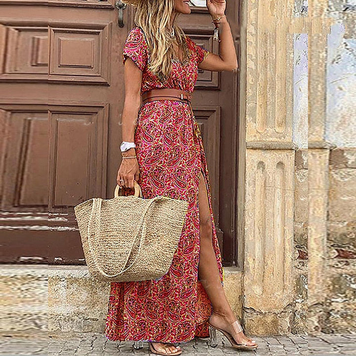 Elegant Long Floral Dress | Comfortable & Stylish Women's Wear-Dark Red-S-State of Style