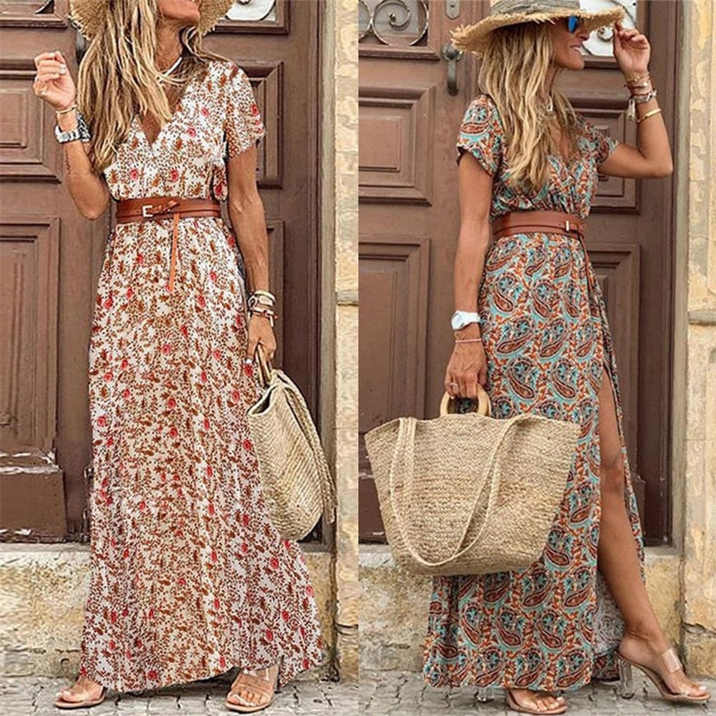 Elegant Long Floral Dress | Comfortable & Stylish Women's Wear-Dark Red-S-State of Style