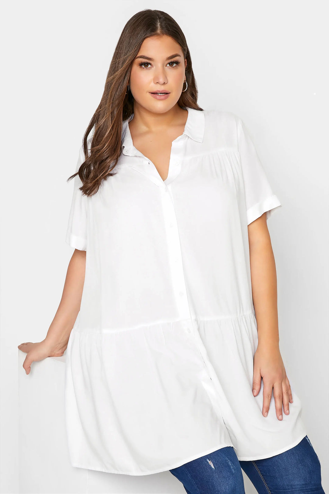 Elegant, Long Tunic Shirt in Plus Sizes-2XL-State of Style
