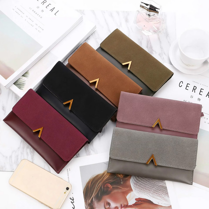 Elegant Long Wallet | Soft Velvet Leather with Gold Clasp-Black-State of Style