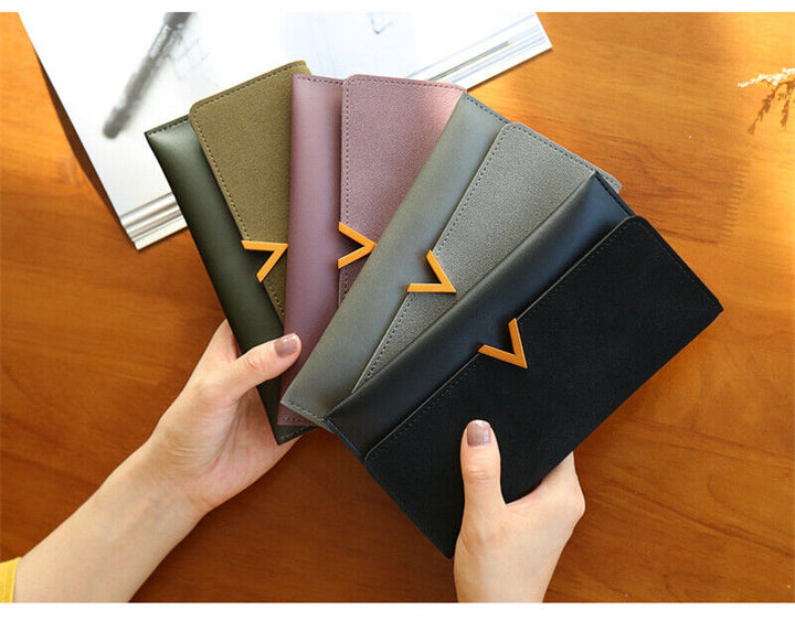 Elegant Long Wallet | Soft Velvet Leather with Gold Clasp-Black-State of Style