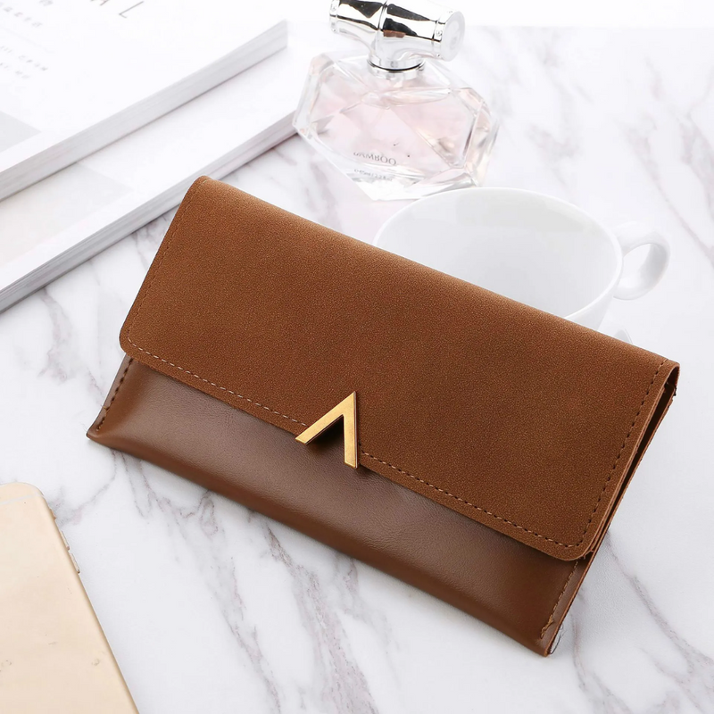 Elegant Long Wallet | Soft Velvet Leather with Gold Clasp-Brown-State of Style