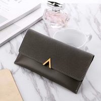 Elegant Long Wallet | Soft Velvet Leather with Gold Clasp-Grey-State of Style