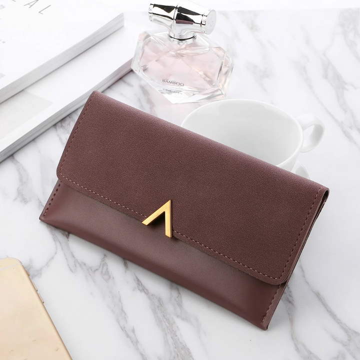Elegant Long Wallet | Soft Velvet Leather with Gold Clasp-Purple-State of Style