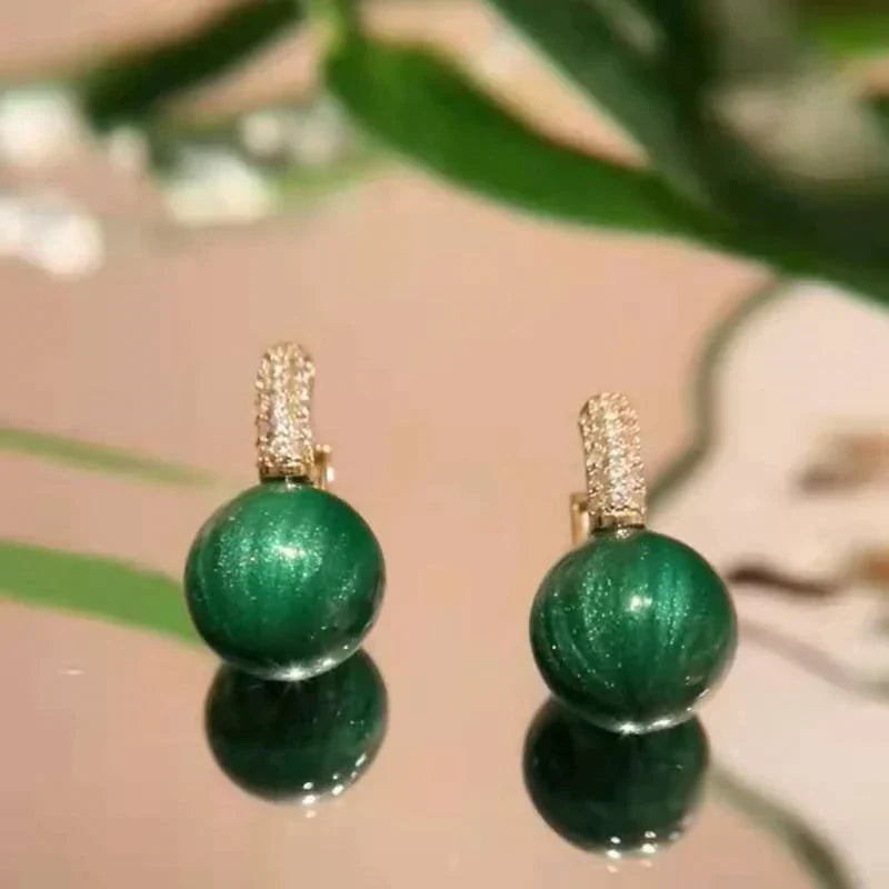 Elegant Luxury Earrings with Green Pearls-State of Style