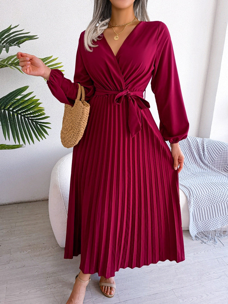 Elegant maxi dress with wrap look - Celina-Red-S-State of Style