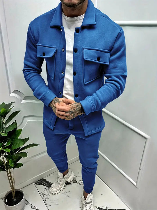 Elegant Men's Two-Piece Set for Autumn/Winter-Blue-S-State of Style