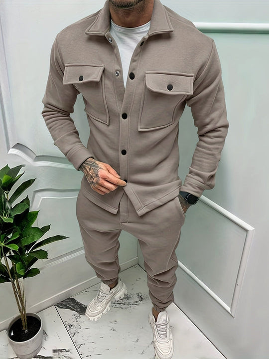 Elegant Men's Two-Piece Set for Autumn/Winter-Khaki-S-State of Style