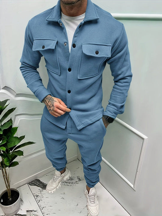 Elegant Men's Two-Piece Set for Autumn/Winter-Light Blue-S-State of Style