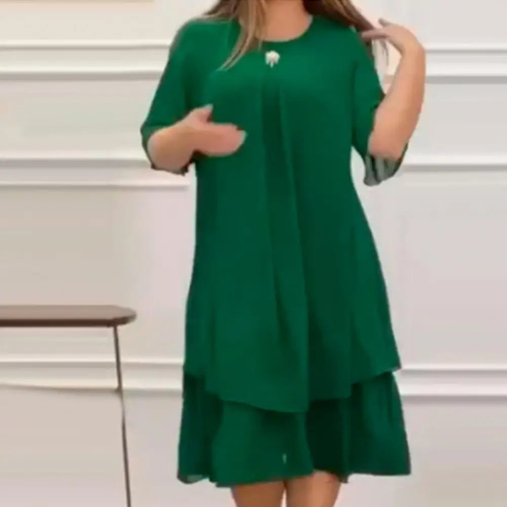 Elegant Midi Evening Dress in Plus Sizes for Curvy Women-Green-2XL-State of Style
