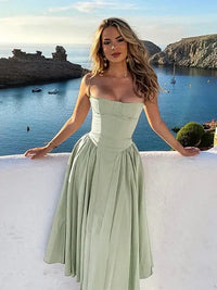 Elegant midi evening dress with pleated hem – Amara-Cream-S-State of Style