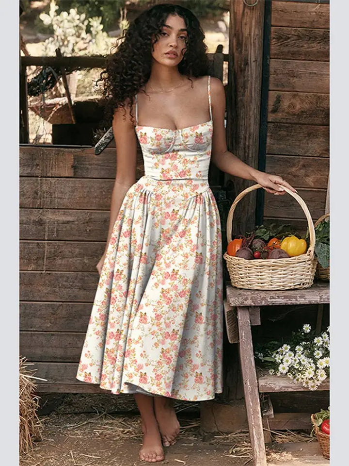 Elegant midi evening dress with pleated hem – Amara-Printed-S-State of Style