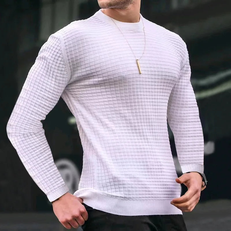 Elegant Milano Slim Fit Textured Knit Pullover-White-XS-State of Style