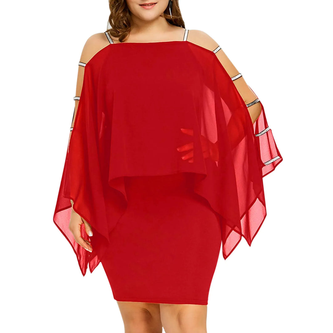 Elegant Off-Shoulder Lace Swing Dress – Plus Size-Red-XL-State of Style